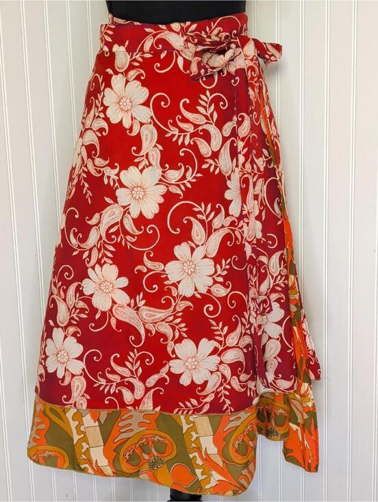 Dresses & Skirts - Earthbound Trading Co. Reversible Silk Blend Wrap Maxi Skirt Boho Red Floral OS